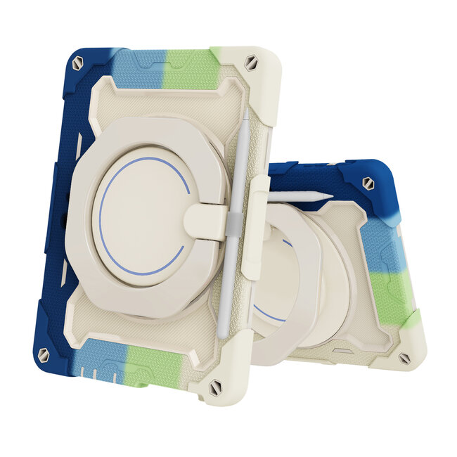 Tablet Hoes geschikt voor Microsoft Surface Go / Go 2 / Go 3 / Go 4 - 10 Inch - Armor Case met Ring - Pencil Houder - Regenboog Blauw