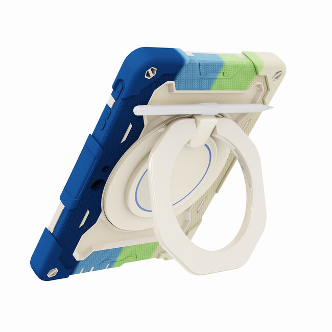 Tablet Hoes geschikt voor Microsoft Surface Go / Go 2 / Go 3 / Go 4 - 10 Inch - Armor Case met Ring - Pencil Houder - Regenboog Blauw