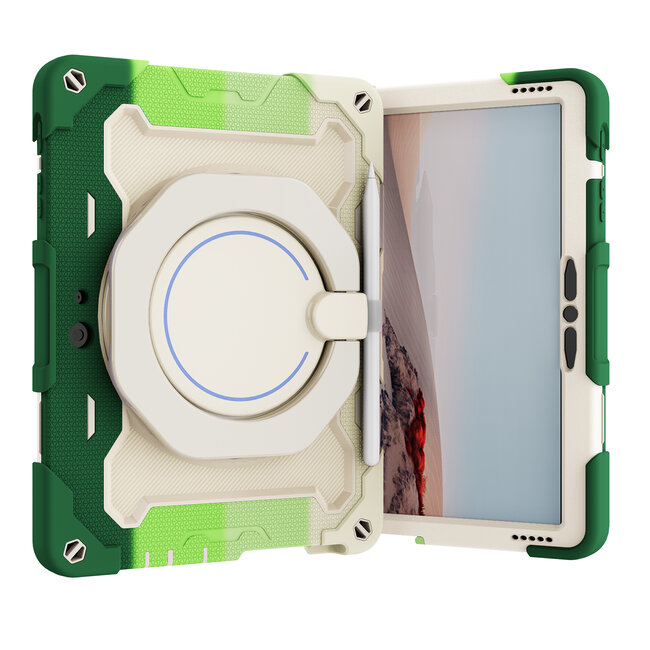 Tablet Hoes geschikt voor Microsoft Surface Go / Go 2 / Go 3 - 10 Inch - Armor Case met Ring - Pencil Houder - Regenboog Groen
