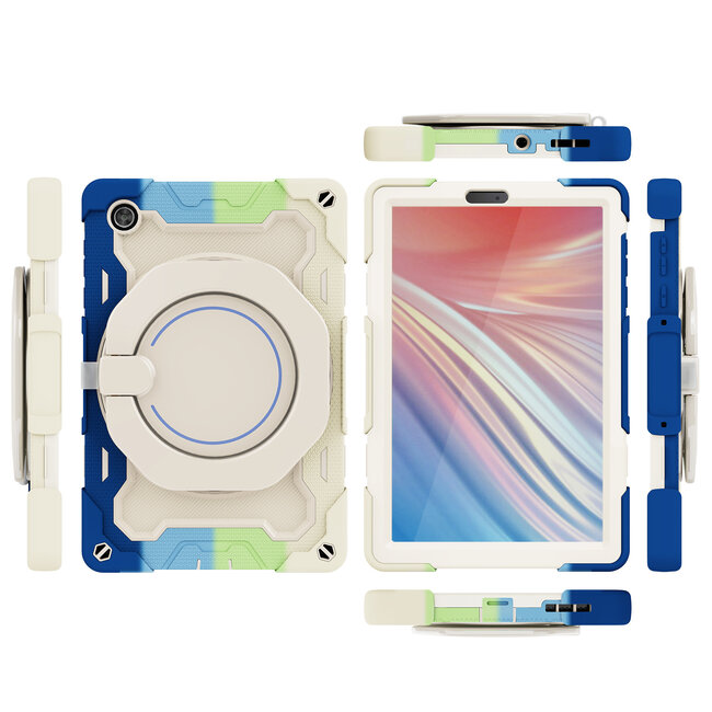 Tablet Hoes geschikt voor Lenovo Tab M10 HD (2020) - 10.1 Inch - Armor Case met Ring - Pencil Houder - Regenboog Blauw