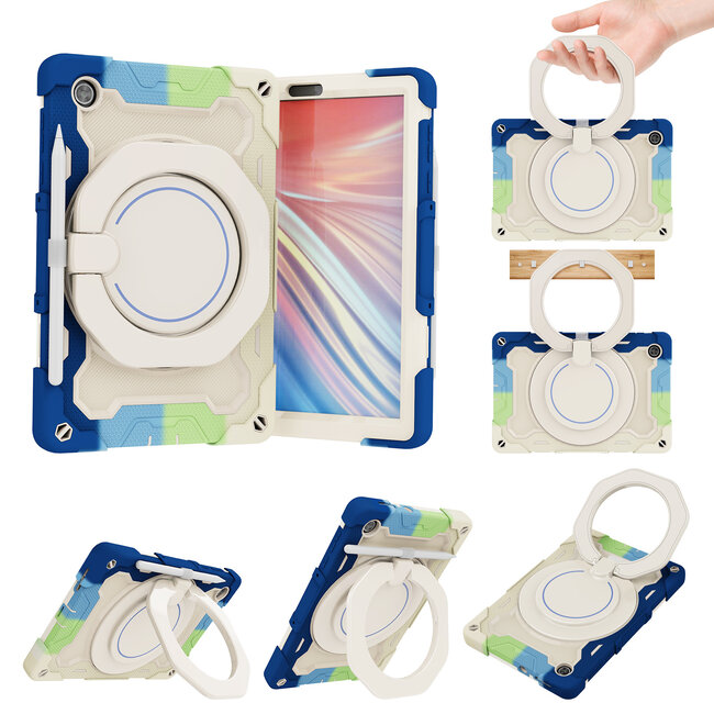 Tablet Hoes geschikt voor Lenovo Tab M10 HD (2020) - 10.1 Inch - Armor Case met Ring - Pencil Houder - Regenboog Blauw