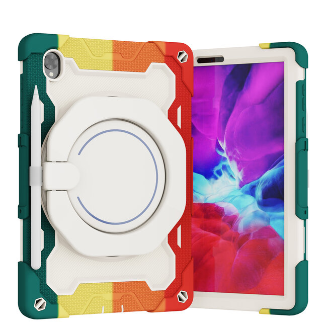 Tablet hoes geschikt voor Lenovo Tab M10 Plus (2de generatie) - 10.3 inch (TB-X606) - Armor Case met Ring - Pencil Houder - Regenboog Rood