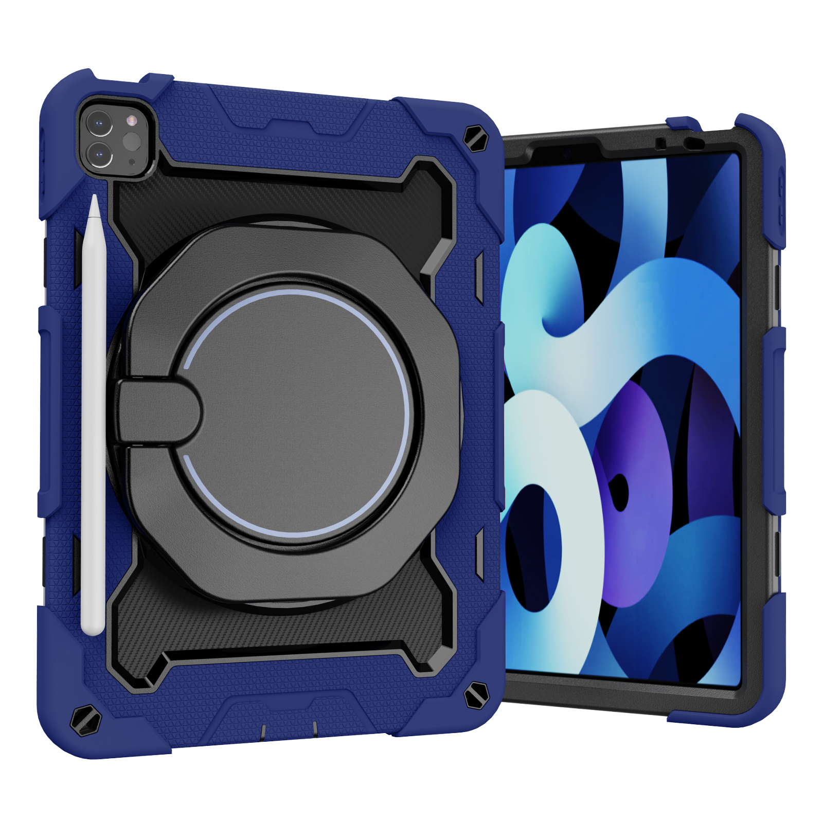 Tablet Hoes geschikt voor Apple iPad Pro 11 (2022/2021/2020/2018) - Armor Case met Ring - Pencil Houder - Donker Blauw afbeelding