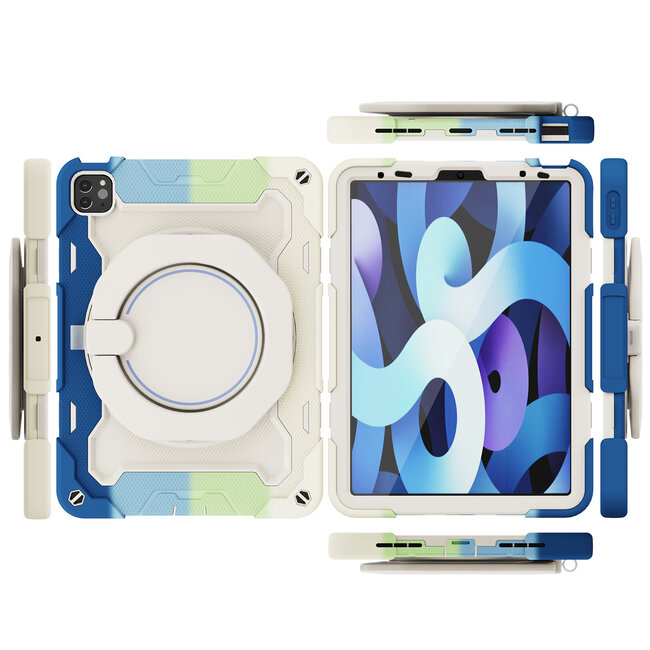 Tablet Hoes geschikt voor Apple iPad Pro 11 (2022/2021/2020/2018) - Armor Case met Ring - Pencil Houder - Regenboog Blauw