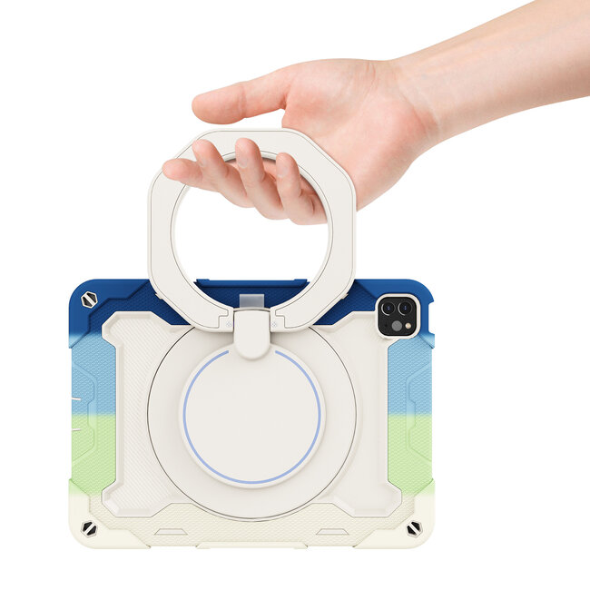 Tablet Hoes geschikt voor Apple iPad Pro 11 (2022/2021/2020/2018) - Armor Case met Ring - Pencil Houder - Regenboog Blauw