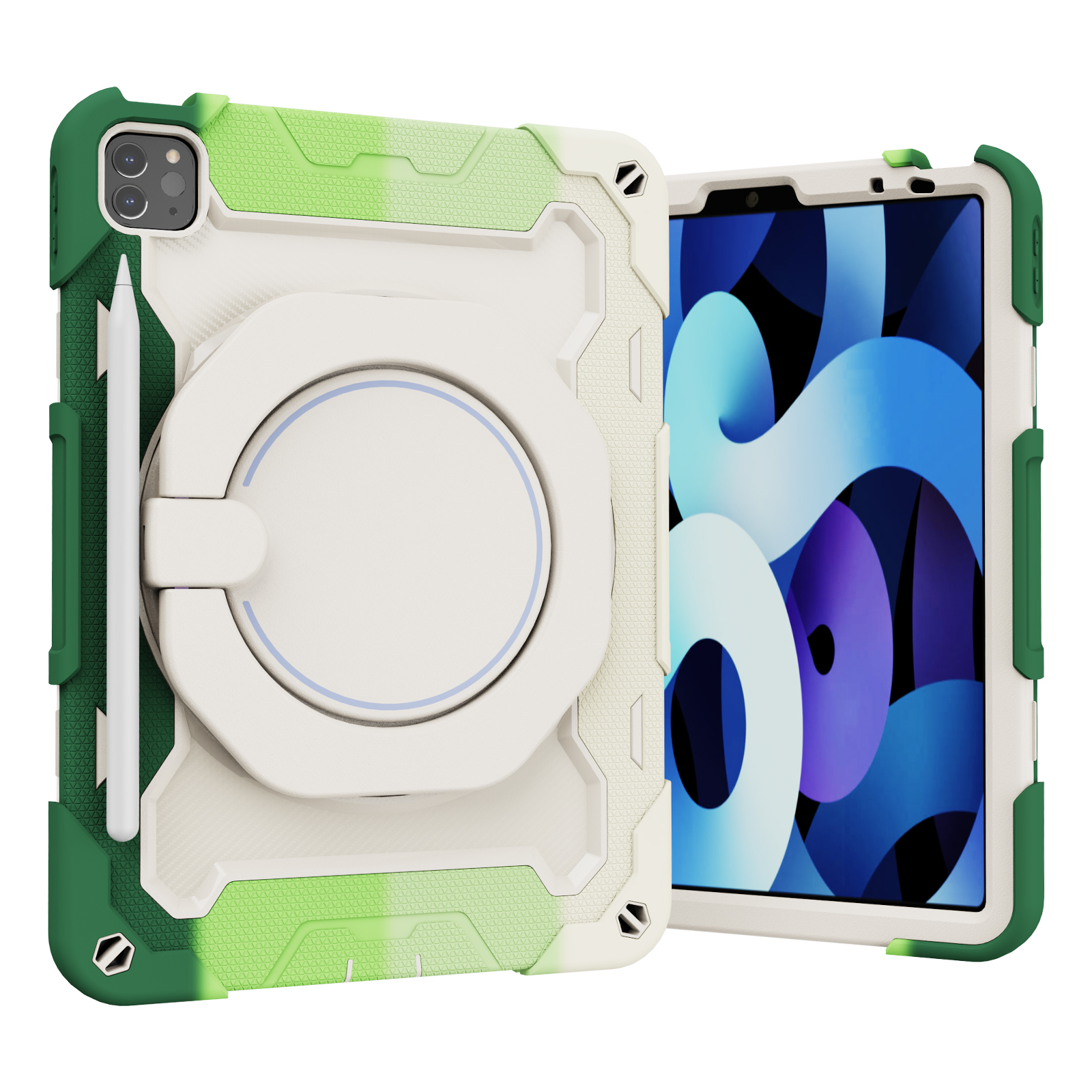 Tablet Hoes geschikt voor Apple iPad Pro 11 (2022/2021/2020/2018) - Armor Case met Ring - Pencil Houder - Regenboog Groen afbeelding