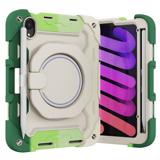 Case2go Tablet Hoes geschikt voor Apple Apple iPad Mini 6 (2021) / Mini 7 (2024) - 8.3 Inch - Armor Case met Ring - Pencil Houder - Regenboog Groen