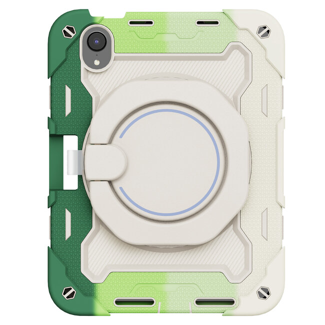 Tablet Hoes geschikt voor Apple Apple iPad Mini 6 (2021) / Mini 7 (2024) - 8.3 Inch - Armor Case met Ring - Pencil Houder - Regenboog Groen
