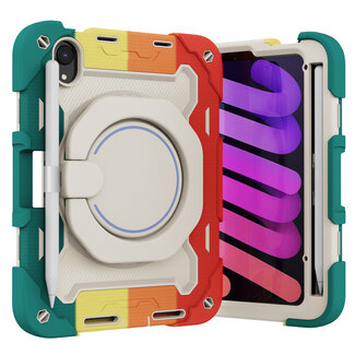 Case2go Tablet Hoes geschikt voor Apple iPad Mini 6 (2021) - 8.3 Inch - Armor Case met Ring - Pencil Houder - Regenboog Rood