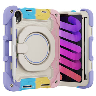 Case2go Tablet Hoes geschikt voor Apple iPad Mini 6 (2021) - 8.3 Inch - Armor Case met Ring - Pencil Houder - Regenboog Roze