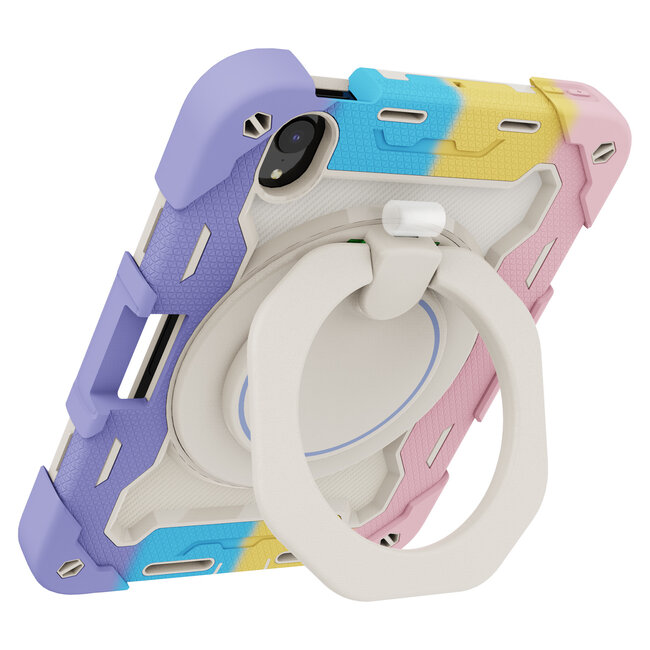 Tablet Hoes geschikt voor Apple Apple iPad Mini 6 (2021) / Mini 7 (2024) - 8.3 Inch - Armor Case met Ring - Pencil Houder - Regenboog Roze