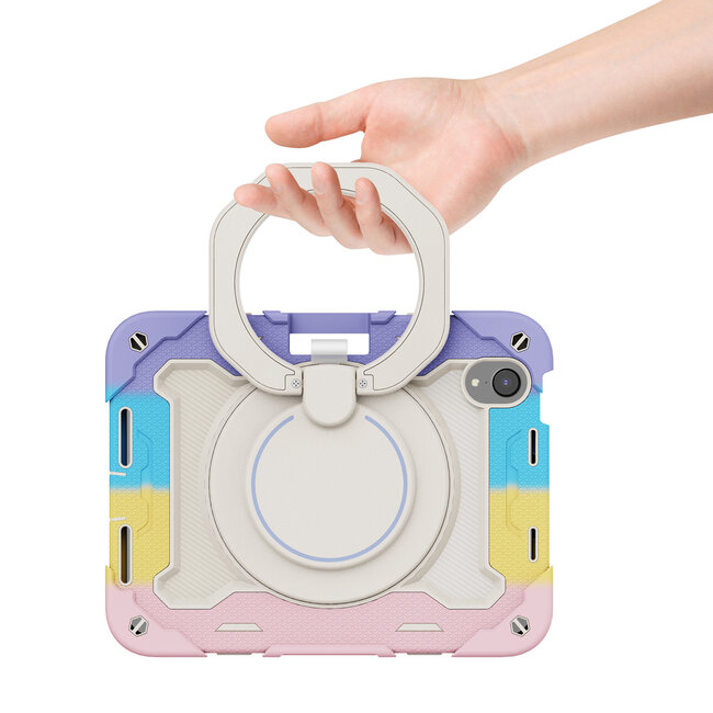 Tablet Hoes geschikt voor Apple Apple iPad Mini 6 (2021) / Mini 7 (2024) - 8.3 Inch - Armor Case met Ring - Pencil Houder - Regenboog Roze