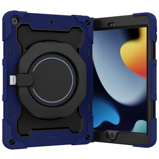 Case2go Tablet Hoes geschikt voor Apple iPad 10.2 (2019 / 2020 / 2021) - 10.2 Inch - Armor Case met Ring - Pencil Houder - Donker Blauw