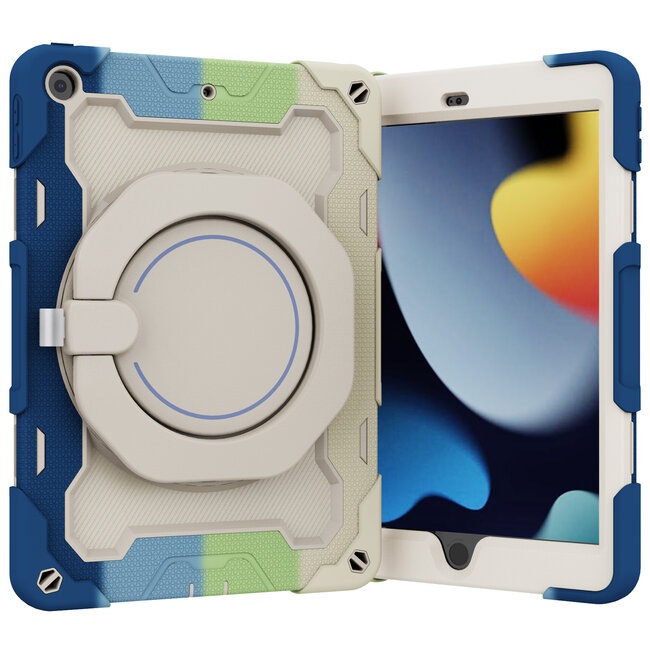 Tablet Hoes geschikt voor Apple iPad 10.2 (2019 / 2020 / 2021) - 10.2 Inch - Armor Case met Ring - Pencil Houder - Regenboog Blauw