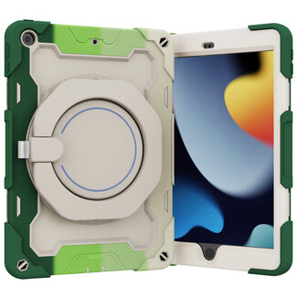 Case2go Tablet Hoes geschikt voor Apple iPad 10.2 (2019 / 2020 / 2021) - 10.2 Inch - Armor Case met Ring - Pencil Houder - Regenboog Groen