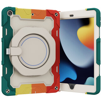 Case2go Tablet Hoes geschikt voor Apple iPad 10.2 (2019 / 2020 / 2021) - 10.2 Inch - Armor Case met Ring - Pencil Houder - Regenboog Rood