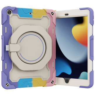 Case2go Tablet Hoes geschikt voor Apple iPad 10.2 (2019 / 2020 / 2021) - 10.2 Inch - Armor Case met Ring - Pencil Houder - Regenboog Roze