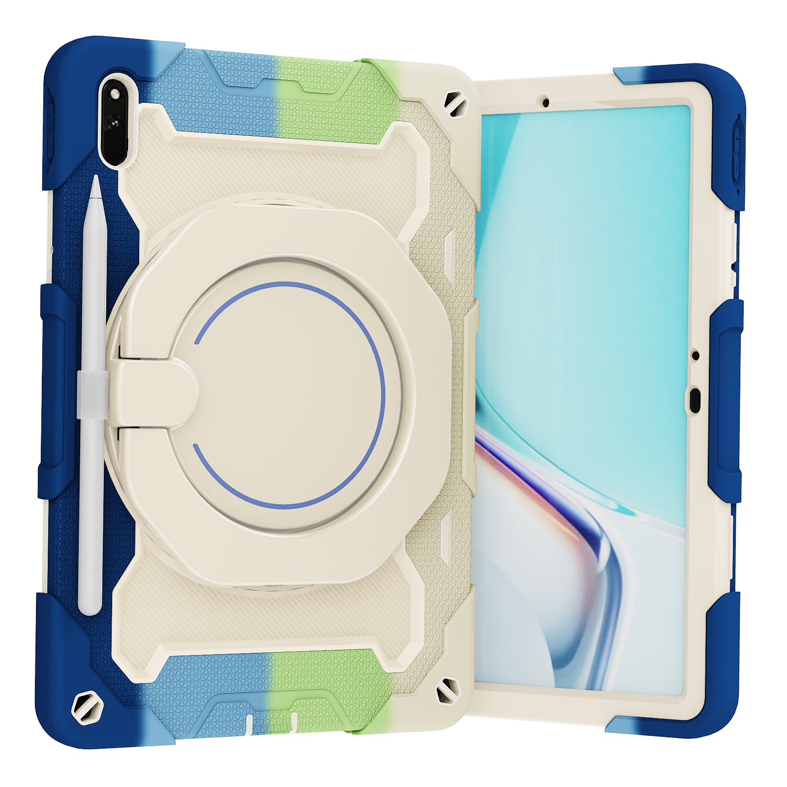 Tablet Hoes geschikt voor Huawei MatePad 11 (2021) - 11 Inch - Armor Case met Ring - Pencil Houder - Regenboog Blauw afbeelding