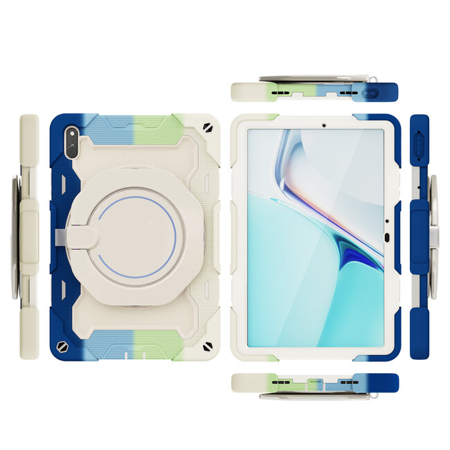 Tablet Hoes geschikt voor Huawei MatePad 11 (2021) - 11 Inch - Armor Case met Ring - Pencil Houder - Regenboog Blauw