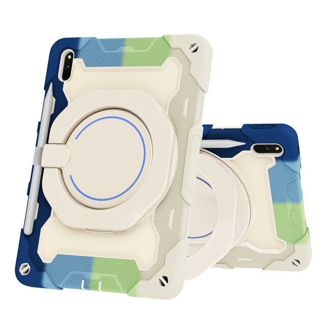 Tablet Hoes geschikt voor Huawei MatePad 11 (2021) - 11 Inch - Armor Case met Ring - Pencil Houder - Regenboog Blauw