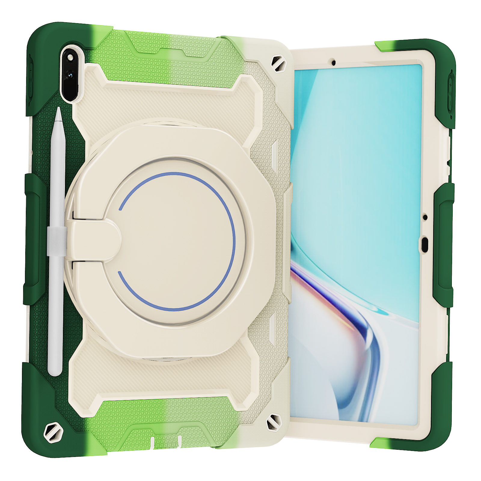 Tablet Hoes geschikt voor Huawei MatePad 11 (2021) - 11 Inch - Armor Case met Ring - Pencil Houder - Regenboog Groen afbeelding