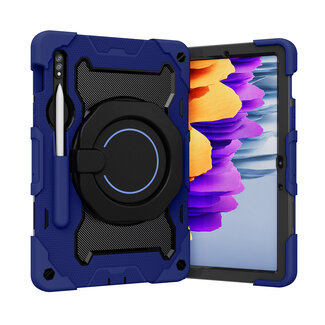 Case2go Tablet Hoes geschikt voor Samsung Galaxy Tab S8 (2022) - 11 Inch - Armor Case met Ring - Pencil Houder - Donker Blauw