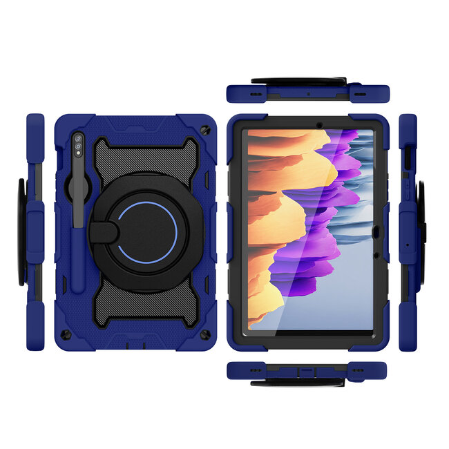 Tablet Hoes geschikt voor Samsung Galaxy Tab S8 (2022) - 11 Inch - Armor Case met Ring - Pencil Houder - Donker Blauw