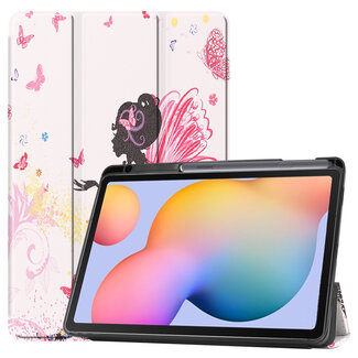 Case2go Hoes voor de Samsung Galaxy Tab S6 Lite (2022) - 10.4 Inch - Tri-Fold Book Case met Stylus Pen houder - Flower Fairy