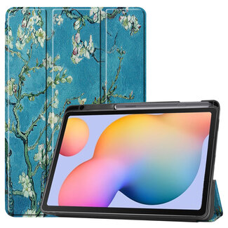 Case2go Hoes voor de Samsung Galaxy Tab S6 Lite (2022) - 10.4 Inch - Tri-Fold Book Case met Stylus Pen houder - Witte Bloesem