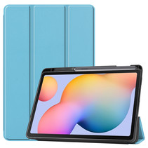 Hoes voor de Samsung Galaxy Tab S6 Lite (2022) - 10.4 Inch - Tri-Fold Book Case met Stylus Pen houder - Licht Blauw