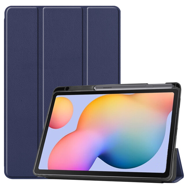 Hoes voor de Samsung Galaxy Tab S6 Lite (2022) - 10.4 Inch - Tri-Fold Book Case met Stylus Pen houder - Donker Blauw