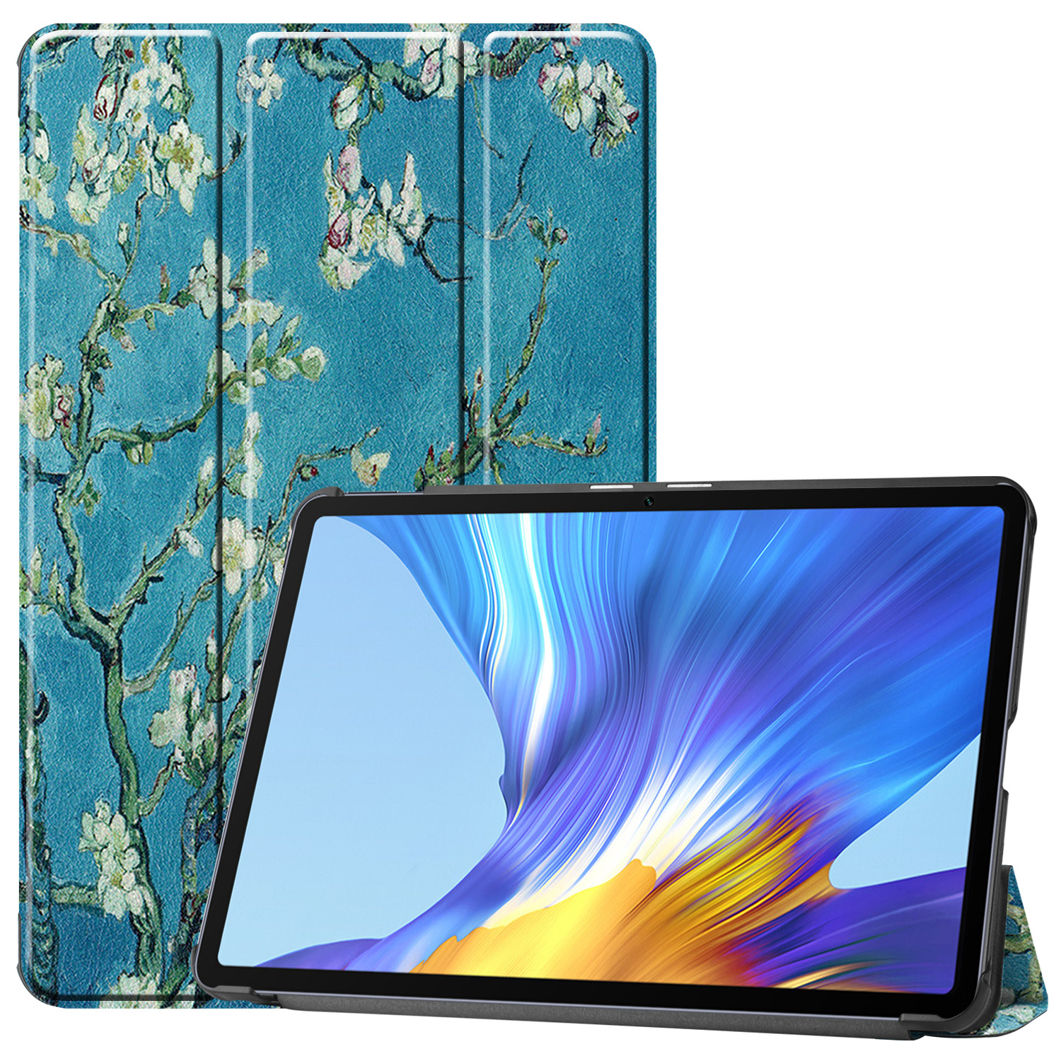 Tablet hoes geschikt voor Huawei MatePad 10.4 (2022) - Tri-Fold Book Case - Met Auto Wake/Sleep functie - Witte Bloesem afbeelding