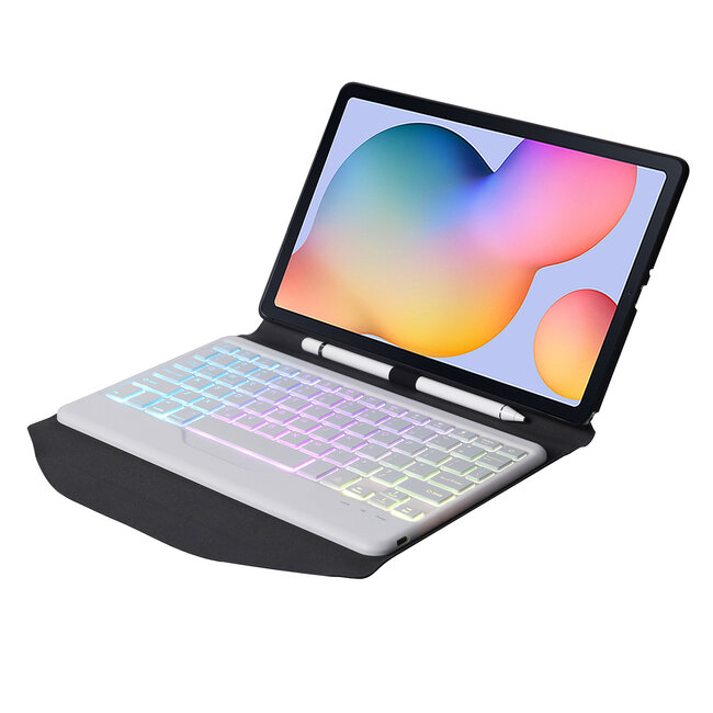 Bluetooth Keyboard Case geschikt voor Samsung Galaxy S6 Lite (2024) / Samsung Galaxy Tab S6 Lite (2022/2020) - 10.4 inch hoes - QWERTY Toetsenbord met verlichting - Wit