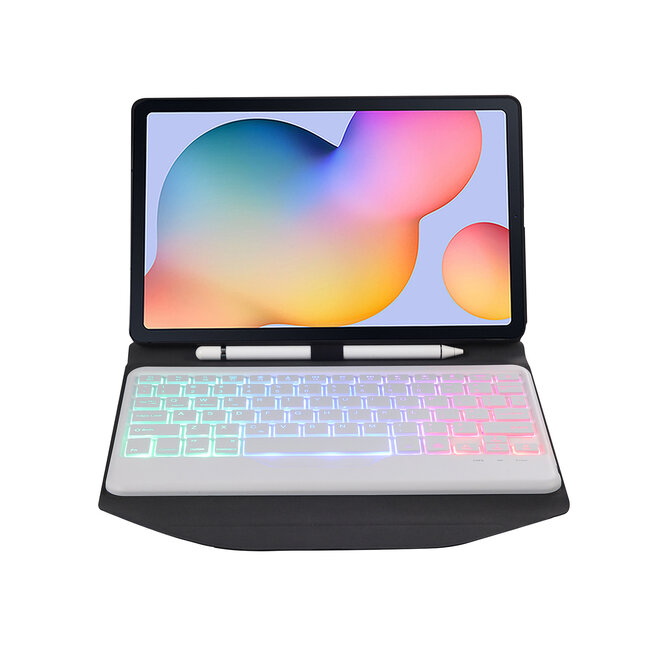 Bluetooth Keyboard Case geschikt voor Samsung Galaxy S6 Lite (2024) / Samsung Galaxy Tab S6 Lite (2022/2020) - 10.4 inch hoes - QWERTY Toetsenbord met verlichting - Wit
