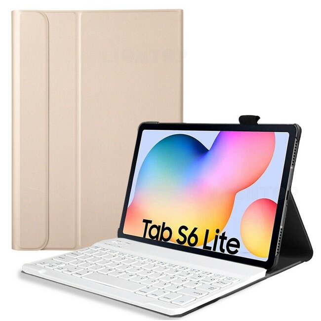 Bluetooth Toetsenbord geschikt voor Samsung Galaxy Tab S6 Lite (2022) Toetsenbord &amp; Hoes - QWERTY Keyboard case - Auto/Wake functie - Goud