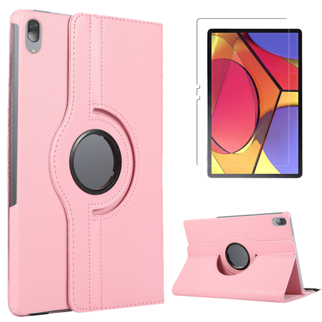 Case2go - Tablet hoes geschikt voor Lenovo Tab P11 - Draaibare Book Case + Screenprotector - 11 inch - Roze