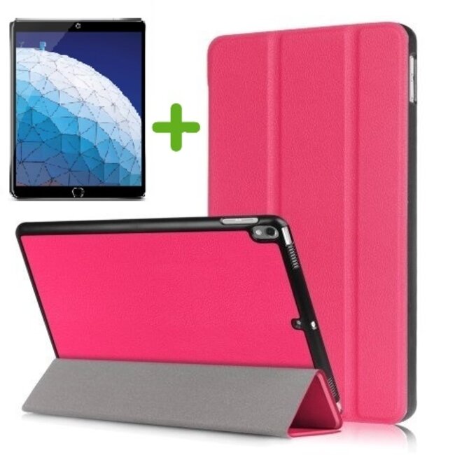 iPad Air 10.5 (2019) hoesje - Tri-Fold Book Case + Screenprotector - Magenta