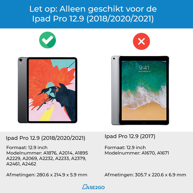 Case2go - Tablet Screenprotector geschikt voor Apple iPad Pro 12.9 (2020) - Tempered Glass - Case Friendly - Transparant