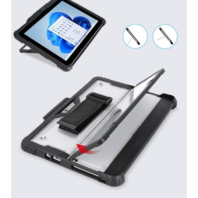 Hoes geschikt voor Microsoft Surface Pro 4/5/6/7 (12.3 Inch) - Verstelbaar - Compatible met Toetsenbord - Stylus Houder - Zwart