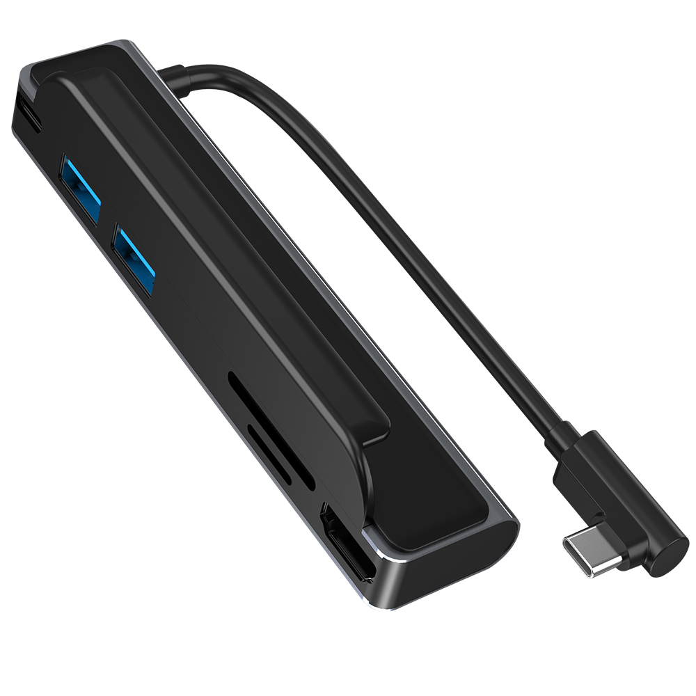 USB C Hub - 6 in 1 TYPE-C to HDMI - Resolutie 4K 30hz - Aluminium - Zwart afbeelding