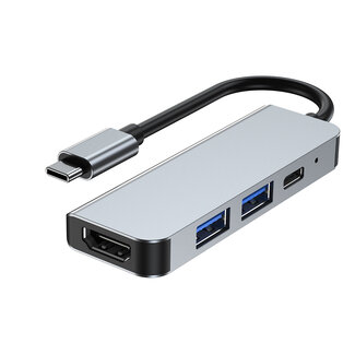 Case2go Case2go - USB Hub - 4 in 1 - Type C naar HDMI - Grijs