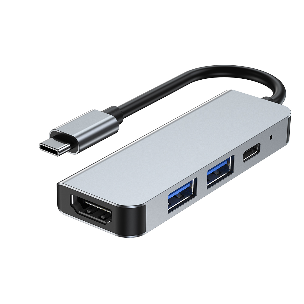 Case2go - USB Hub - 4 in 1 - Type C naar HDMI - Grijs afbeelding