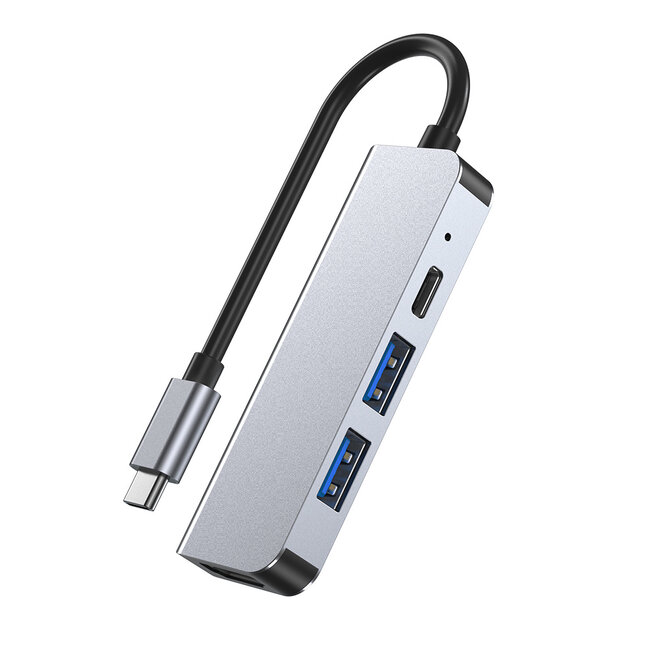 Case2go - USB Hub - 4 in 1 - Type C naar HDMI - Grijs