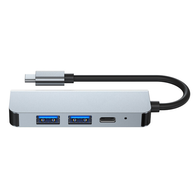 Case2go - USB Hub - 4 in 1 - Type C naar HDMI - Grijs