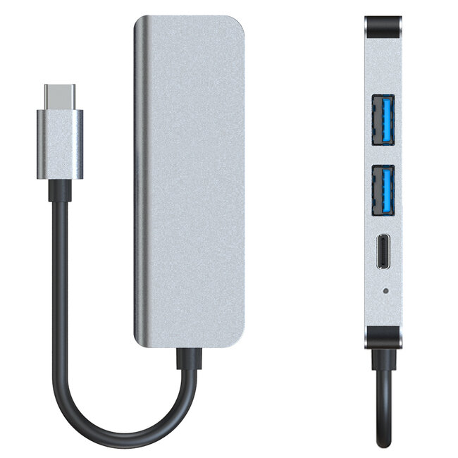 Case2go - USB Hub - 4 in 1 - Type C naar HDMI - Grijs