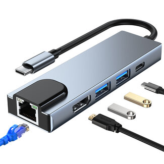 Case2go Case2go - USB 5 in1 - Type c naar HDMI - Aluminium - Grijs