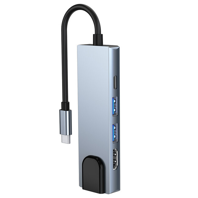 Case2go - USB 5 in1 - Type c naar HDMI - Aluminium - Grijs