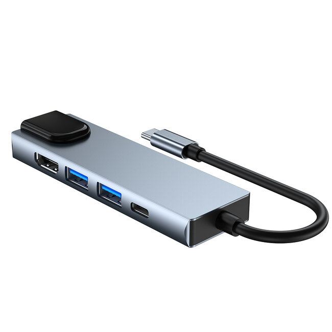 Case2go - USB 5 in1 - Type c naar HDMI - Aluminium - Grijs