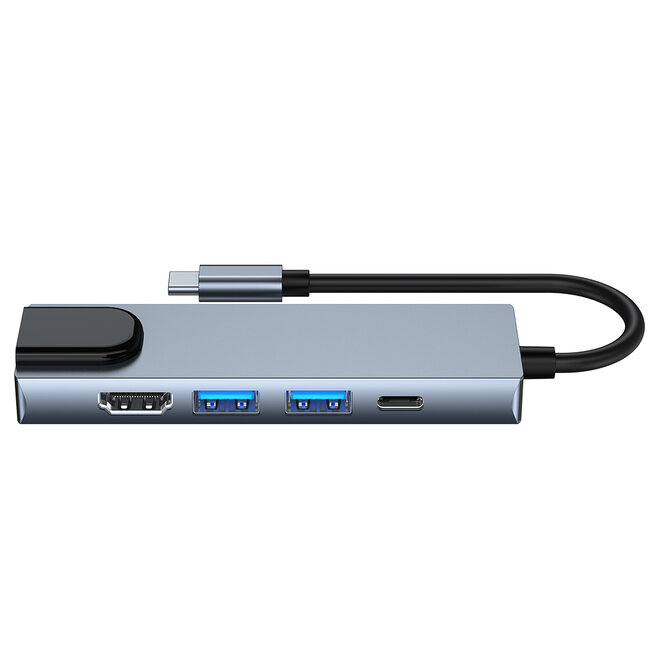 Case2go - USB 5 in1 - Type c naar HDMI - Aluminium - Grijs