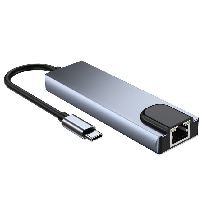 Case2go - USB 5 in1 - Type c naar HDMI - Aluminium - Grijs
